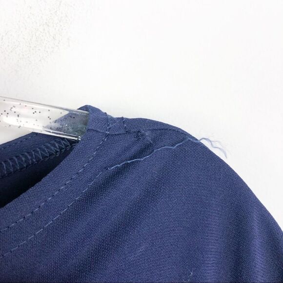 ST. JOHN | Navy Blue Gathered Drawstring Side Top Blouse Women’s Size Small - Picture 5 of 10